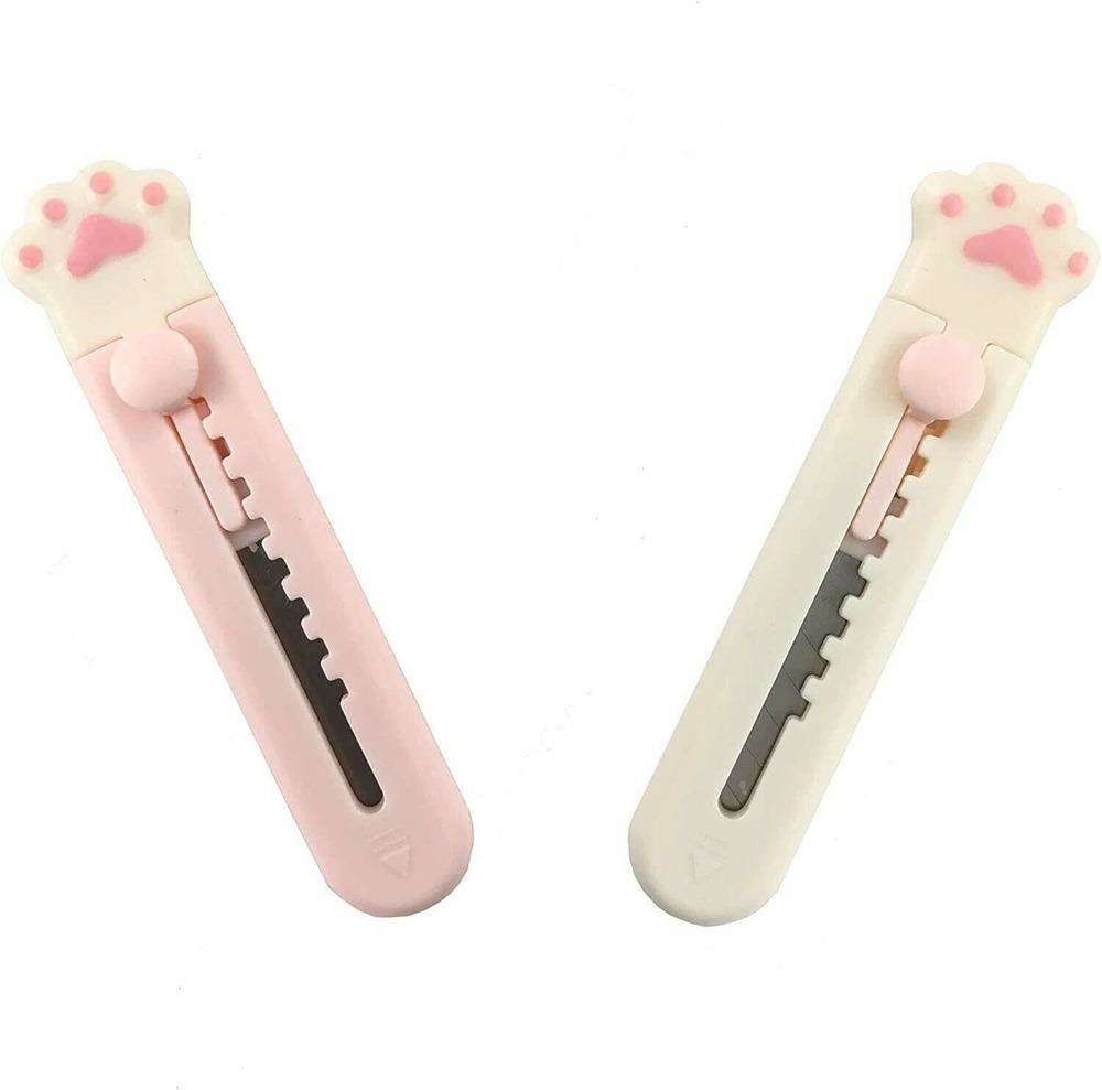 Cat Paw Box Cutter 2pc Cute Kawaii Mini Pocket Letter Opener Pink White